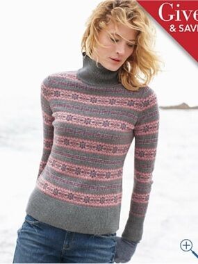 Garnet Hill angora-cashmere blend Fair Isle Turtleneck Sweater women’s XL skiing